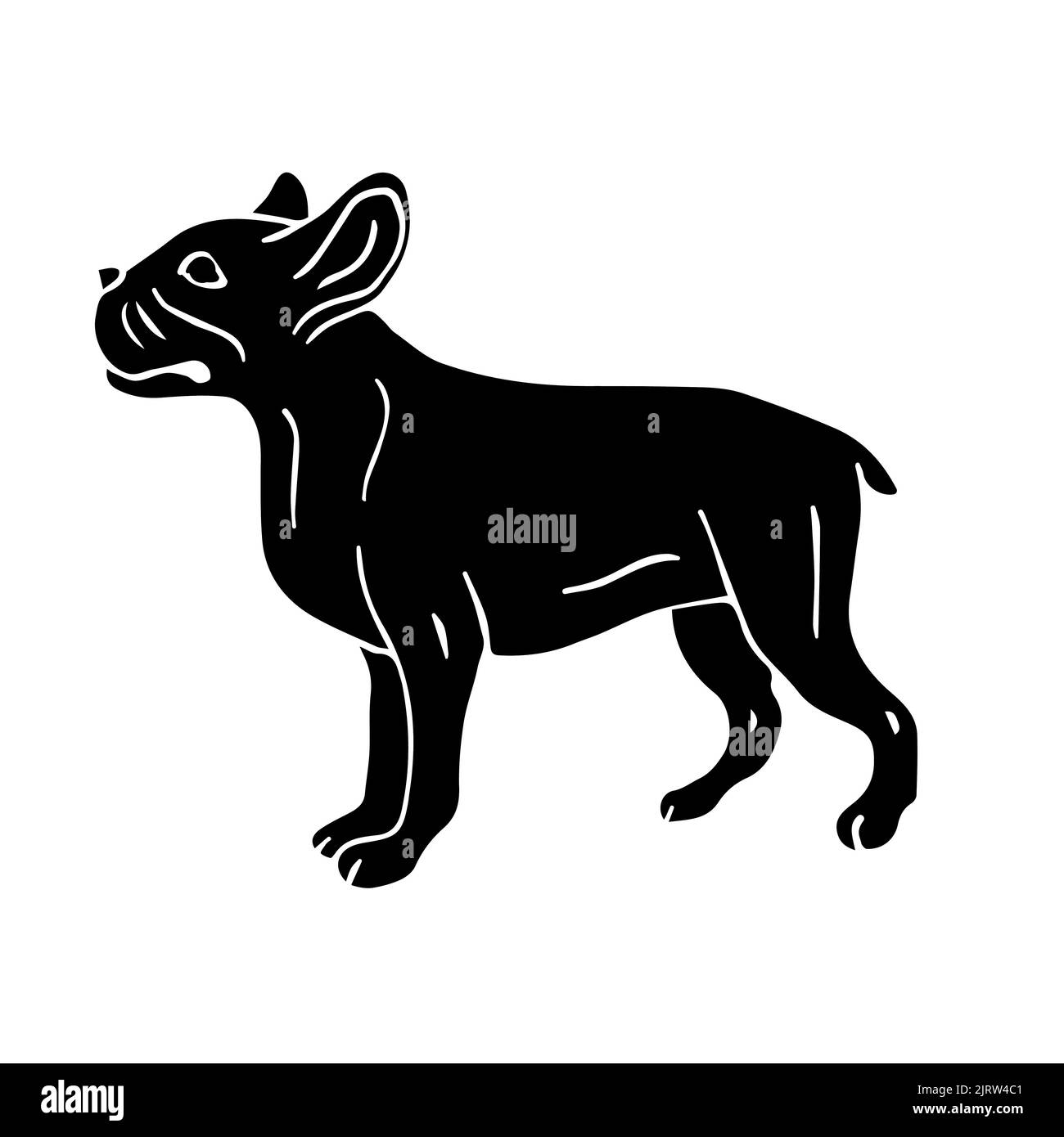 Dessin d'un chien de taureau noir dessiné à la main sur fond blanc Illustration de Vecteur