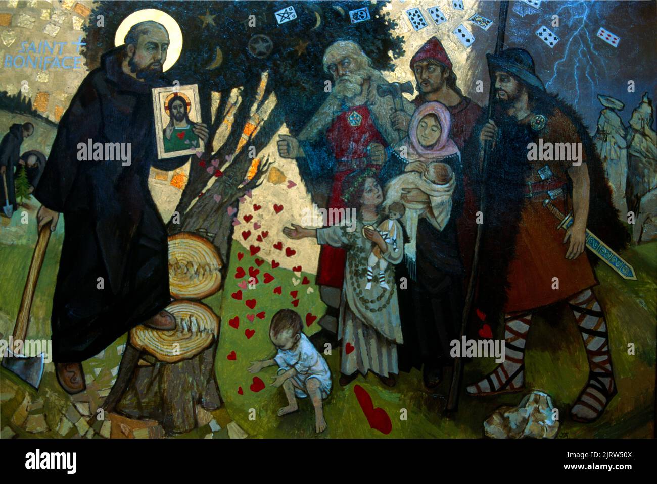 Peinture de Saint-Boniface prêchant l'Evangile aux infidèles 716 AD Banque D'Images