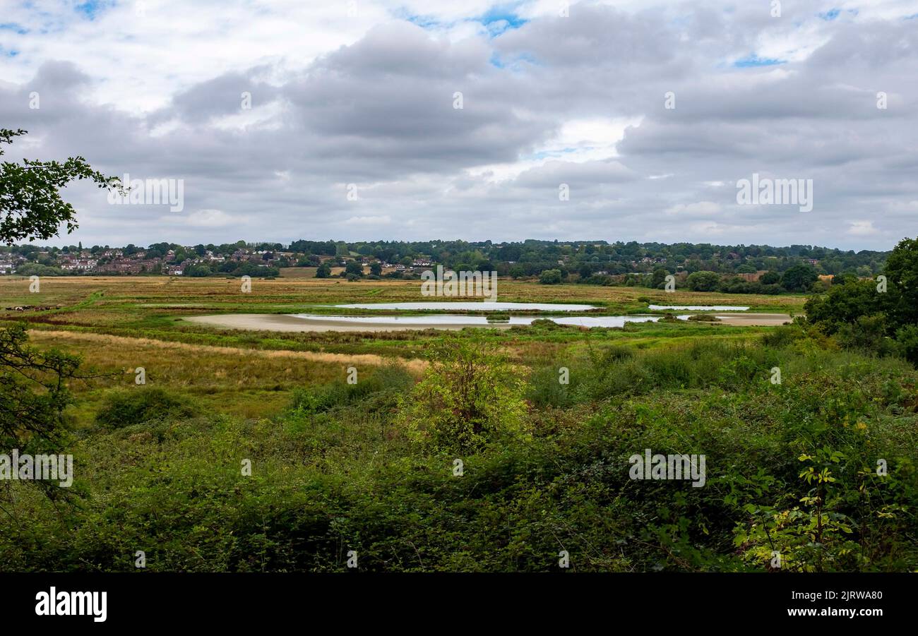 La réserve naturelle de la RSPB de Pulborough Brooks à West Sussex est sèche après des mois sans pluie cet été 2022 Banque D'Images
