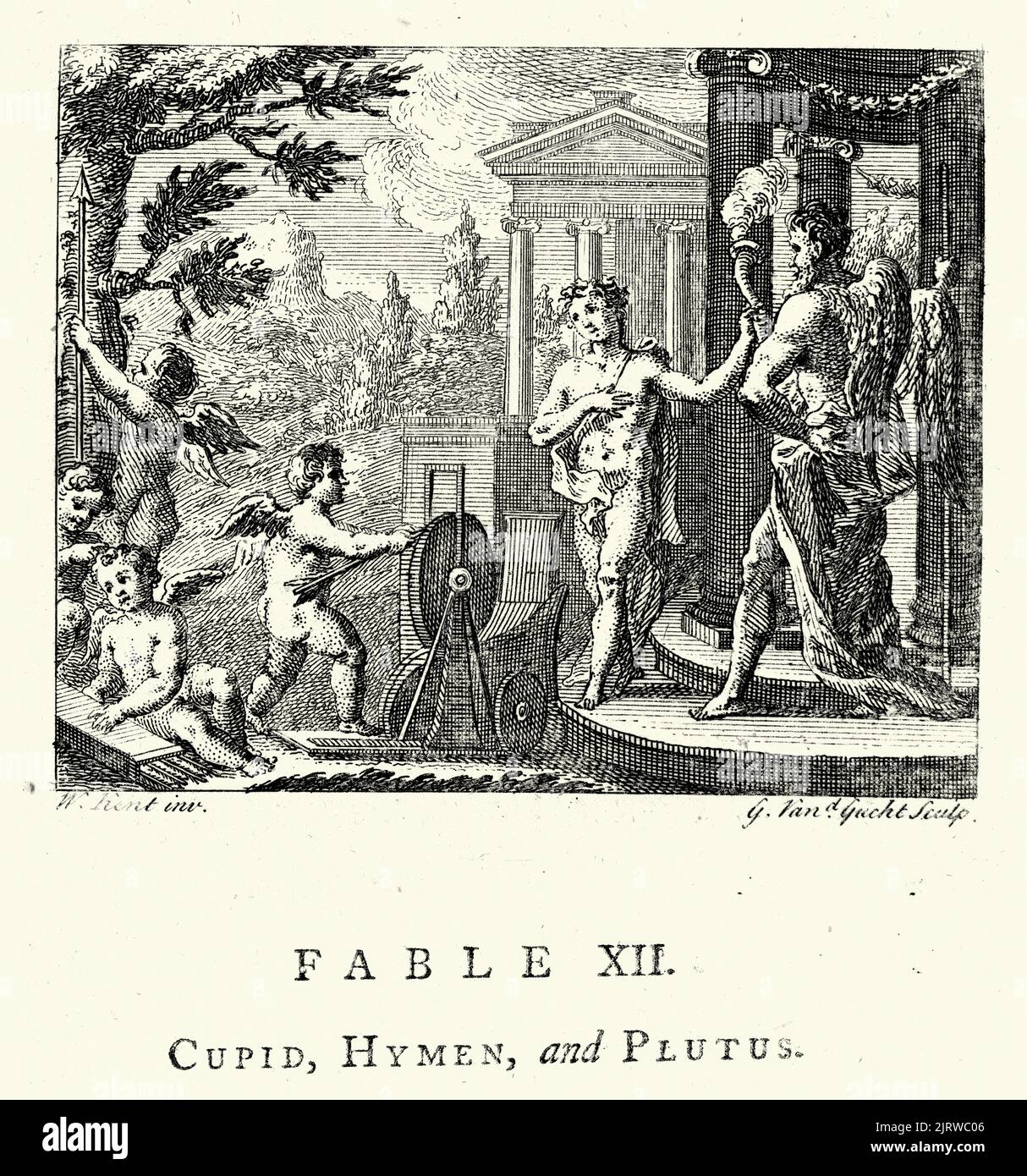 Gravure vintage Cupid, hymen et Plutus, des Fables de John gay 18th siècle Banque D'Images Gravure vintage Cupid, hymen et Plutus, des Fables de John gay 18th siècle Banque D'Images