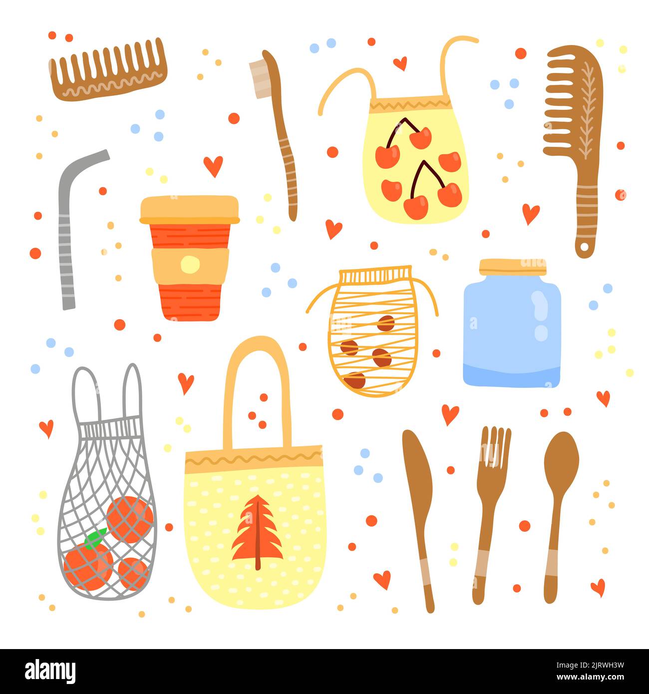 Ensemble d'icônes écologiques colorées et isolées sur fond blanc. Concept de zéro perte de vie. Illustration de Vecteur