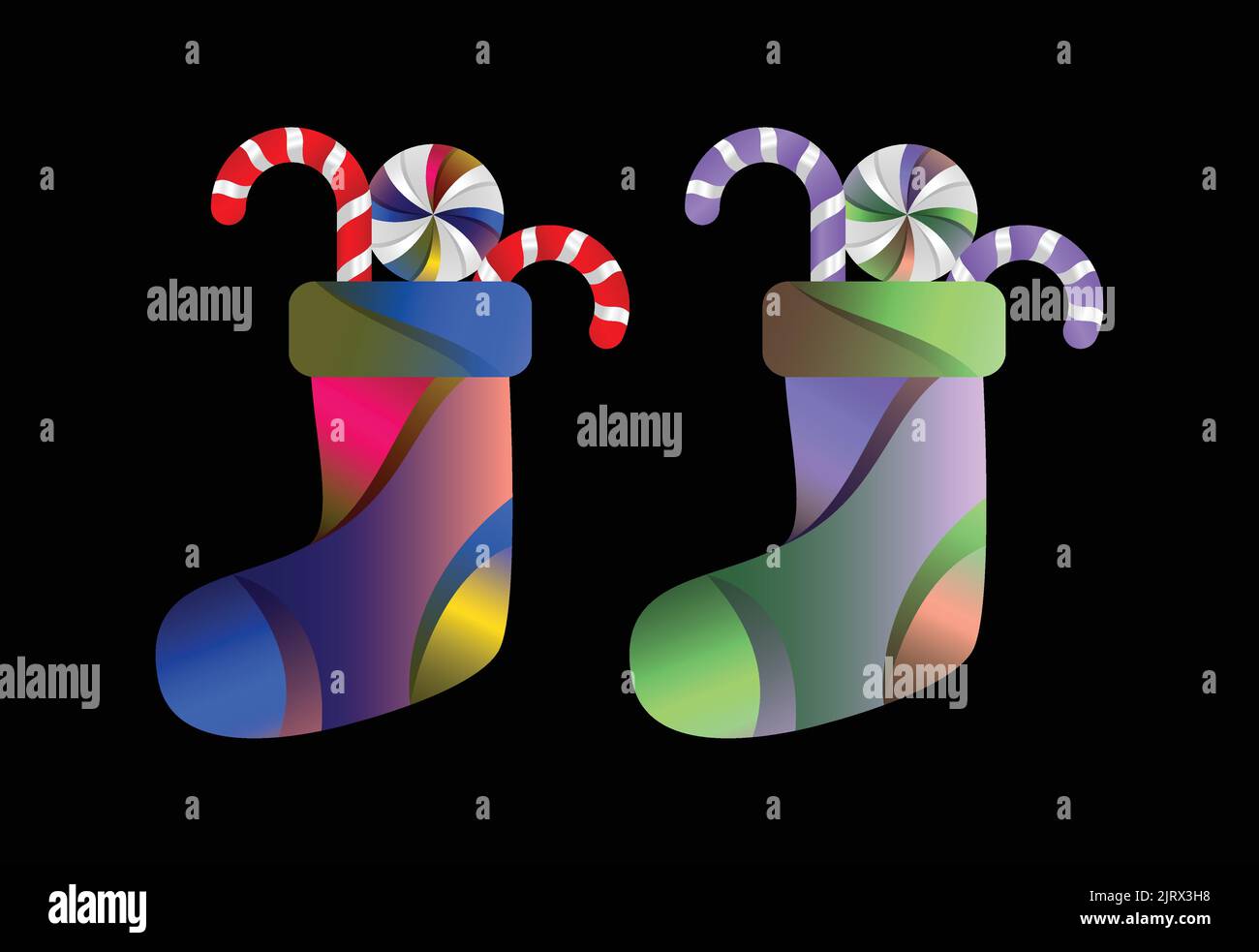 Modèle de Noël à motif vectoriel de bas coloré, décorations de Noël Illustration de Vecteur