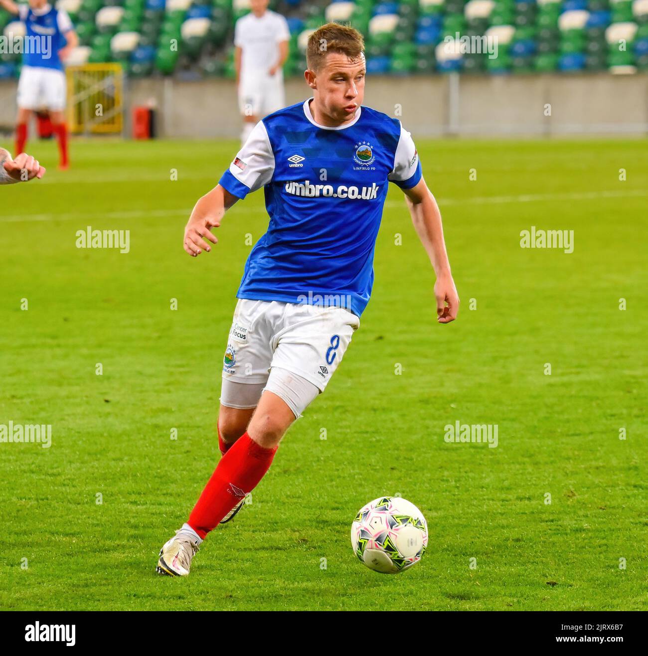 Kyle McClean - Linfield vs RFS, Europa Conference League Play-off, Windsor Park Belfast, 25th août 2022 Banque D'Images