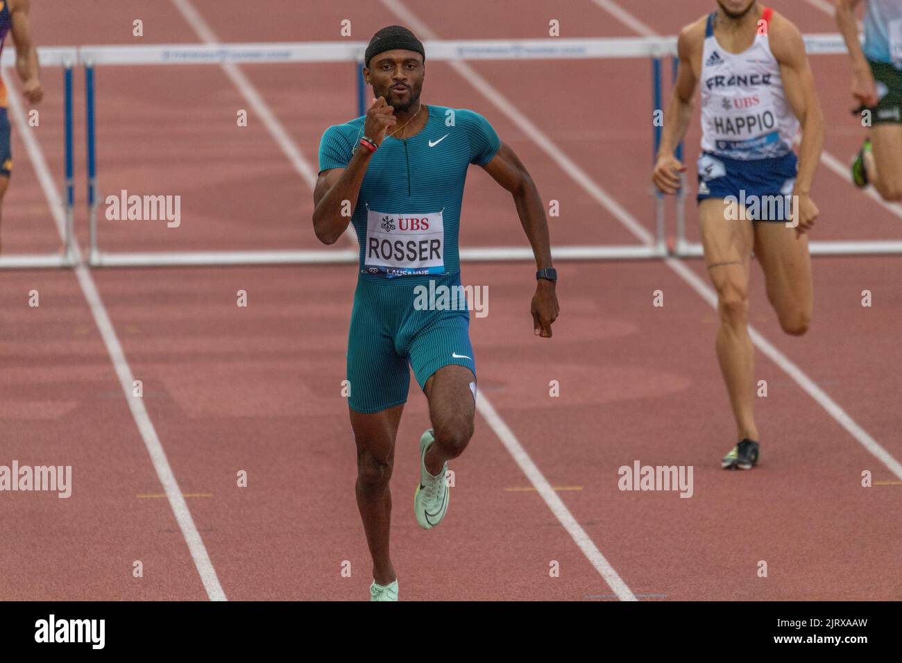 Lausanne, Suisse. 08th juin 2022. Khal lifah (Etats-Unis) remporte le. 400m haies hommes pendant le Grand-Prix Athletissima Wanda Diamond League à Lausanne 2022. Le Grand-Prix Athletissima Wanda Diamond League à Lausanne 2022, a eu lieu à Lausanne, la capitale olympique. (Photo par: Eric Dubost/Sipa USA) crédit: SIPA USA/Alay Live News Banque D'Images