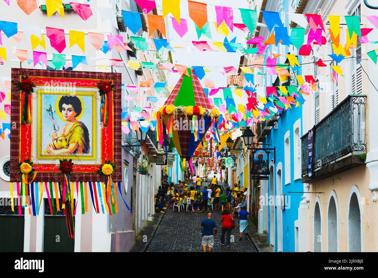 Une décoration de Pillory, Festival de Sao Joao, Centre historique de Salvador, Bahia Banque D'Images