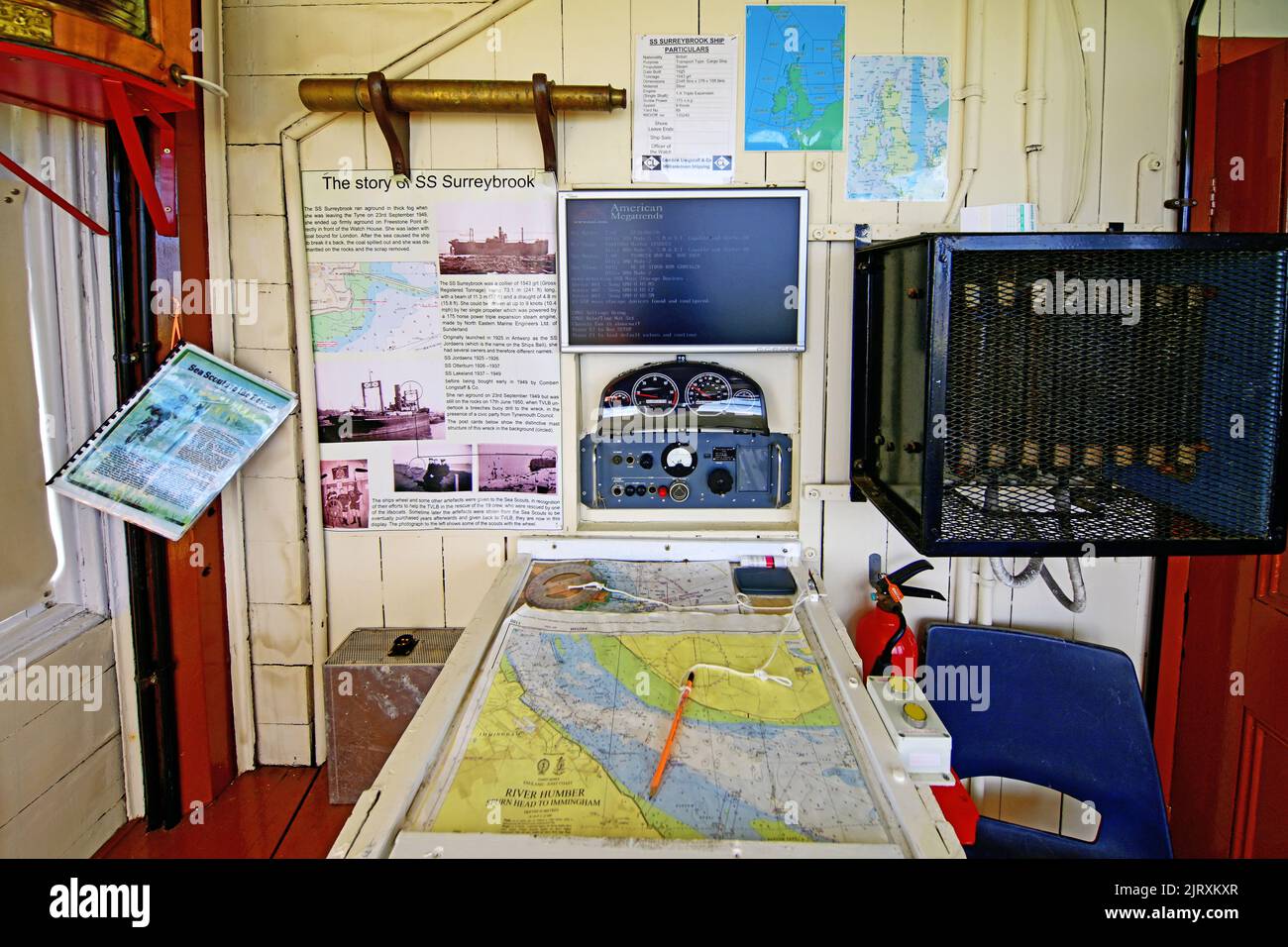 Tynemouth Volunteer Life Brigade salles de musée avec l'histoire de SS Surreybrook a établi 1864 installations déclarées à HM Coastguard pour Rope Rescue Wat Banque D'Images