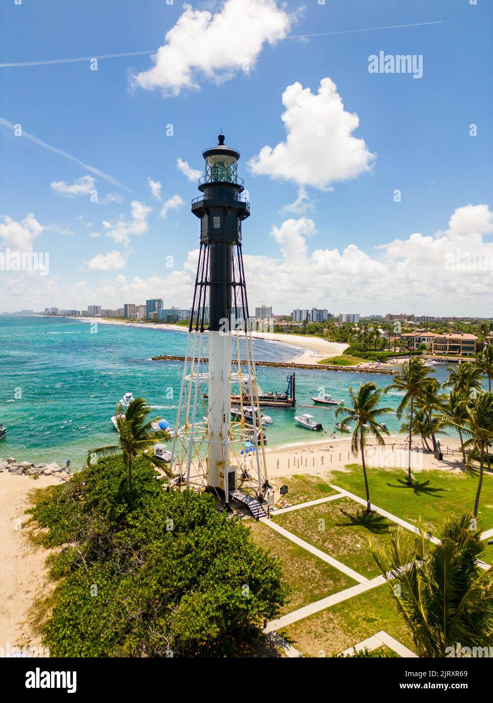 Photo aérienne Hillsboro Inlet Lighthouse point près de Pompano Beach FL USA Banque D'Images