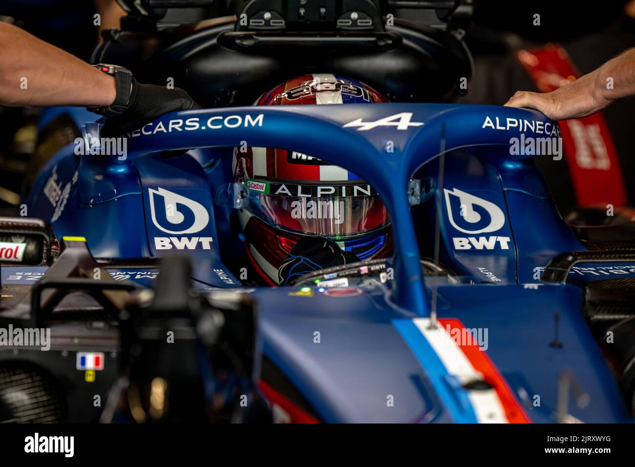 Stavelot, Belgique, 26th août 2022, Esteban Ocon, de France, concurrence pour Alpine F1 . Pratique, partie 14 du championnat de Formule 1 2022. Crédit : Michael Potts/Alay Live News Banque D'Images