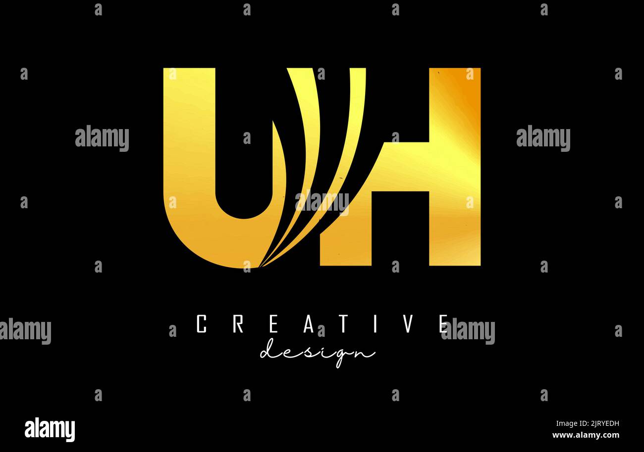 Lettre dorée créative logo Uh u h avec lignes de pointe et design de concept de route. Lettres à motif géométrique. Illustration vectorielle avec lettre et crea Illustration de Vecteur