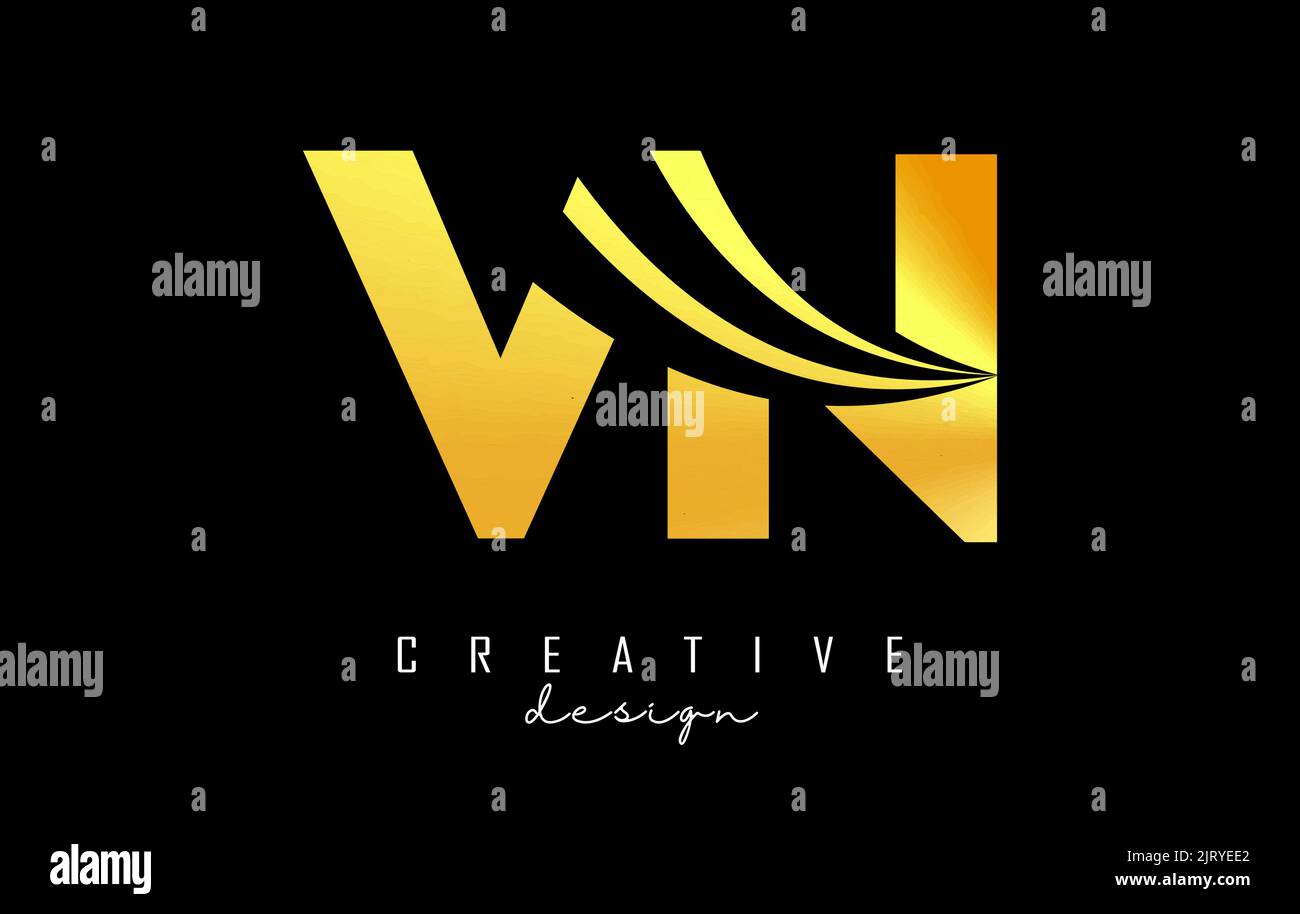 Logo VN v n en lettres dorées créatives avec lignes de pointe et design de route. Lettres à motif géométrique. Illustration vectorielle avec lettre et crea Illustration de Vecteur