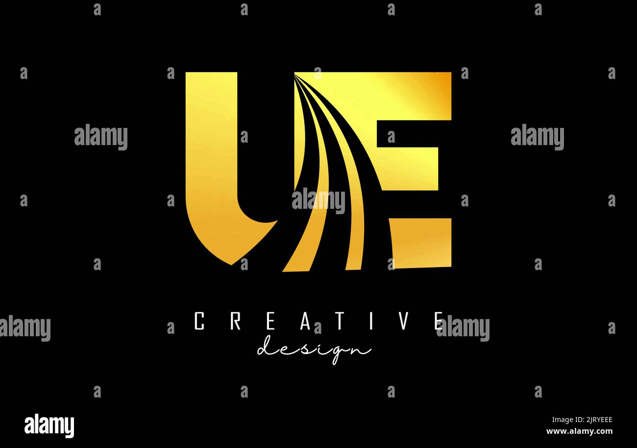 Logo original en lettres d'or UE u e avec lignes de pointe et design de concept de route. Lettres à motif géométrique. Illustration vectorielle avec lettre et crea Illustration de Vecteur