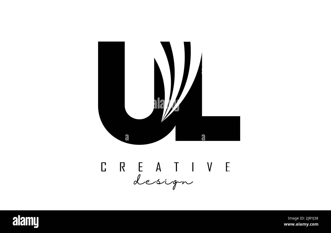 Logo UL u l de lettre noire avec lignes de pointe et design de route. Lettres à motif géométrique. Illustration vectorielle avec lettre et créat Illustration de Vecteur