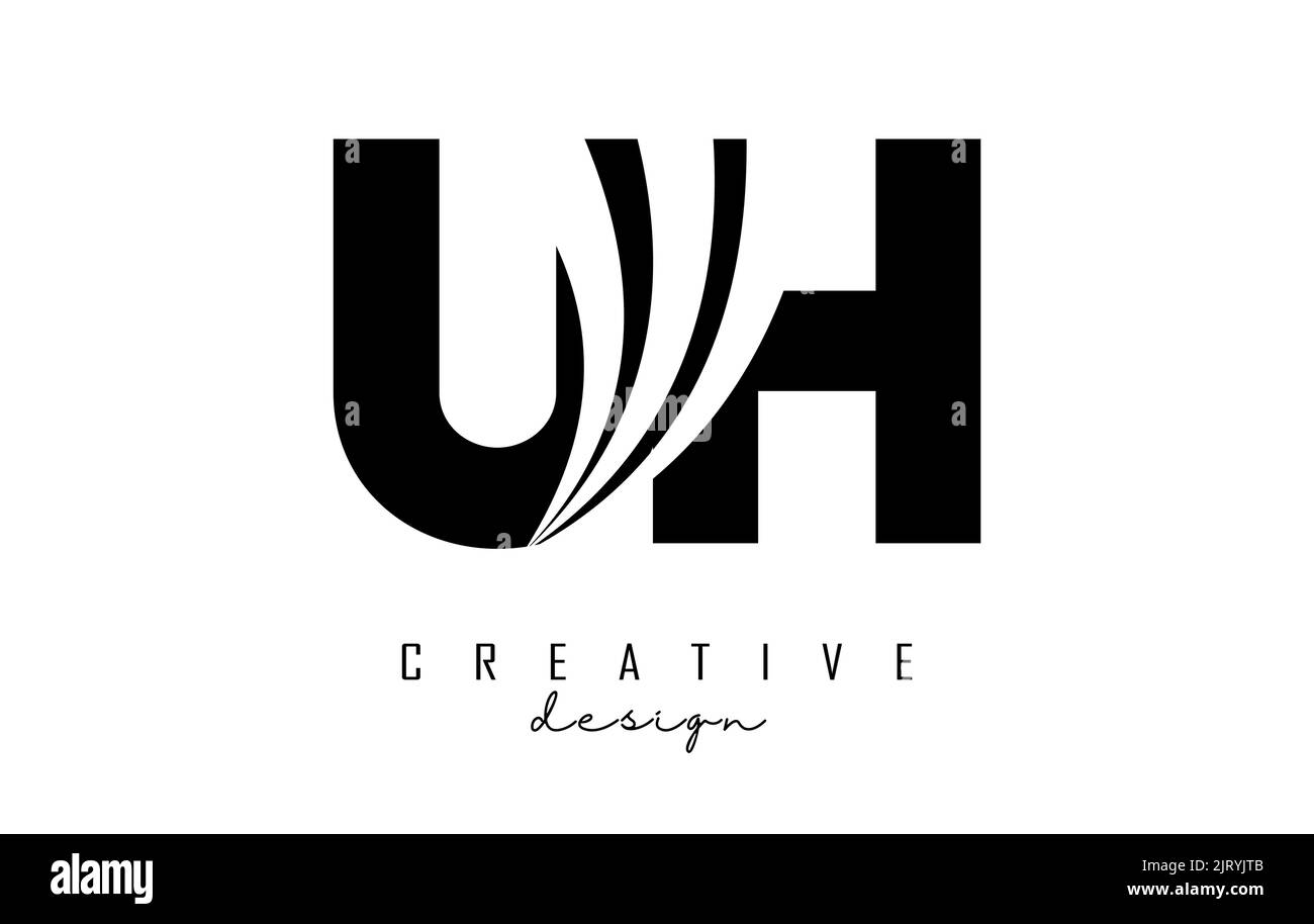 Logo Uh u h en lettres noires créatives avec lignes de pointe et design de route. Lettres à motif géométrique. Illustration vectorielle avec lettre et créat Illustration de Vecteur