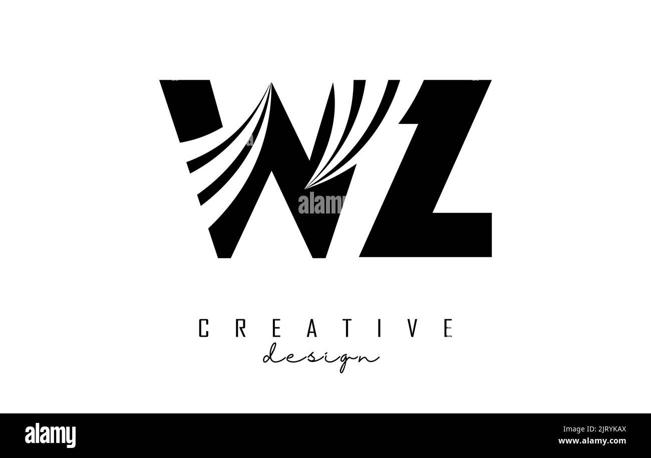 Logo WZ W z original en lettres noires avec lignes de pointe et design de concept de route. Lettres à motif géométrique. Illustration vectorielle avec lettre et créat Illustration de Vecteur