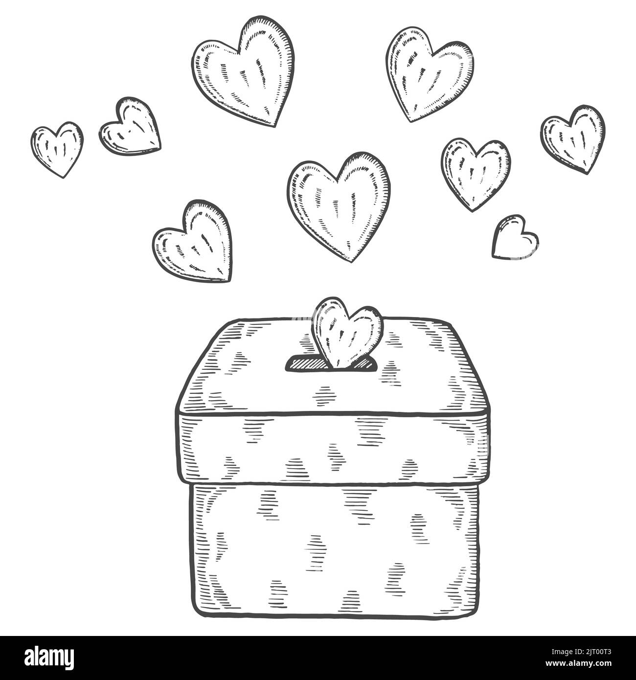 box avec coeur de charité humanitaire international jour isolé doodle dessin dessiné à la main avec illustration vectorielle style vecteur Banque D'Images