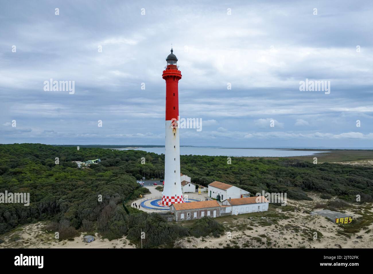 Vue aérienne Phare de la Coubre, près de Saint Palais sur Mer, Charente, France Banque D'Images