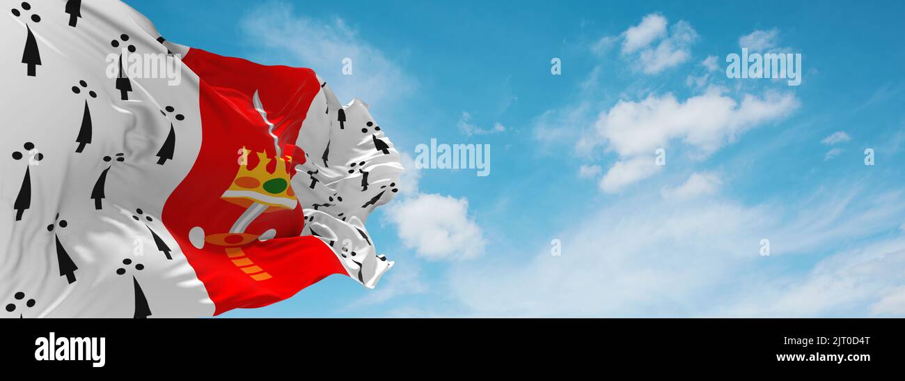 Drapeau officiel de la Caroline, Porto Rico États d'Amérique déliés à ciel nuageux sur fond de coucher de soleil, vue panoramique. USA Voyage et patriote concept. Co Banque D'Images