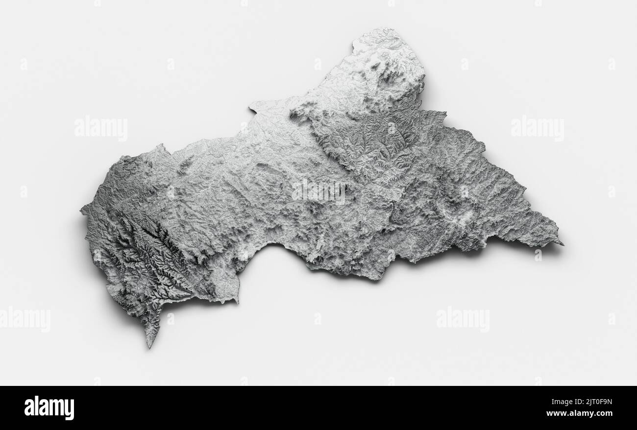 Illustration en niveaux de gris 3D de la carte de l'Afrique centrale sur fond blanc Banque D'Images
