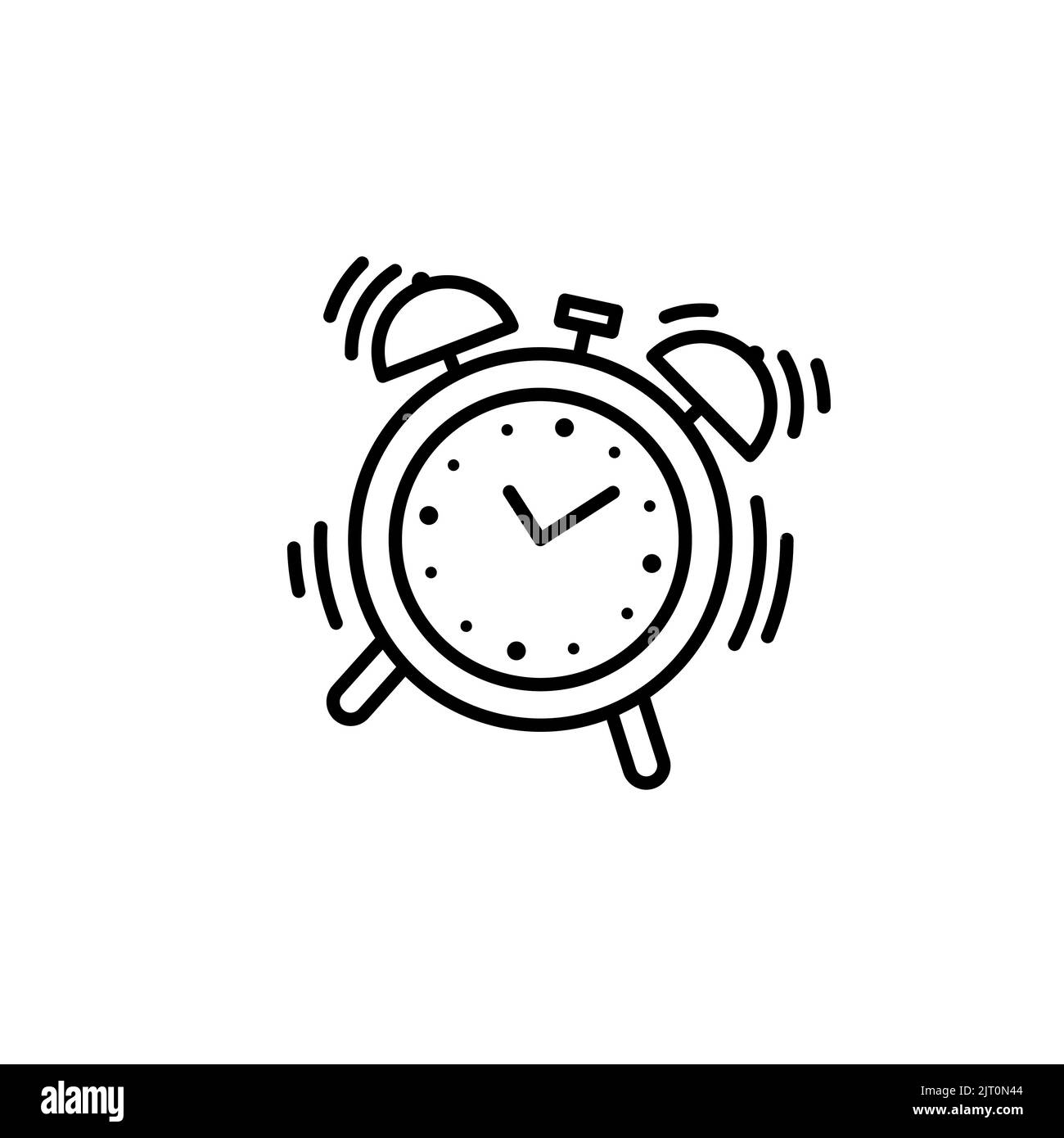 Icône minimaliste de sonnerie de réveil. Pictogramme noir. Horloge de bureau. Concept de se lever tôt, de minuterie, de planning. Illustration vectorielle, dessin à plat Illustration de Vecteur