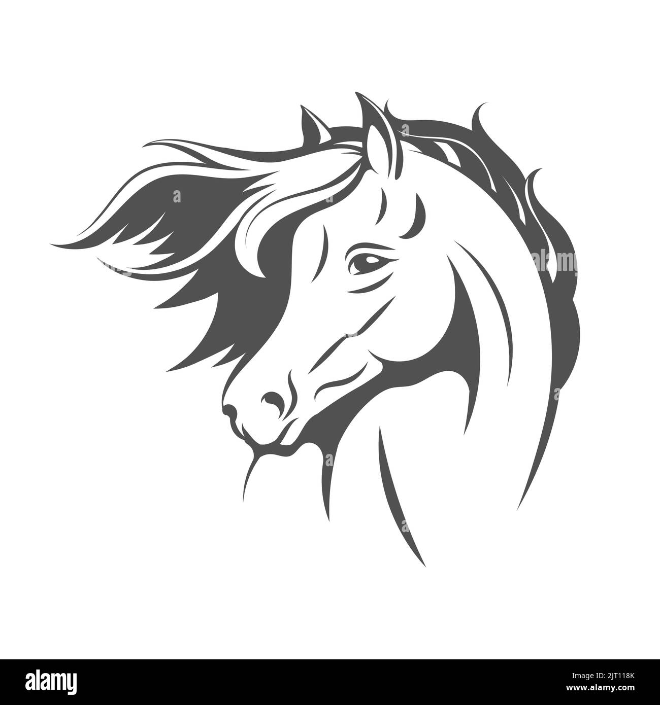 Emblème de la tête de cheval ou de l'étalon. Illustration vectorielle isolée sur blanc Illustration de Vecteur