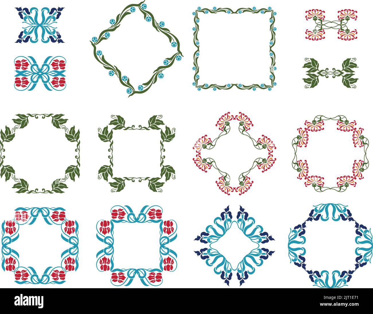 Un ensemble de cadres et de bordures de fleurs de printemps décoratifs vintage vectoriels. Illustration de Vecteur
