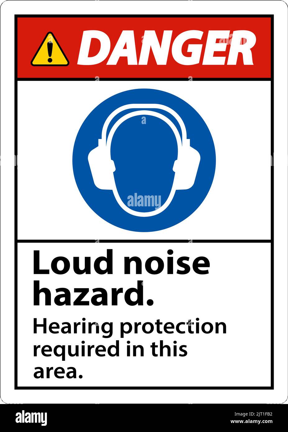 Danger protection auditive requise panneau sur fond blanc Illustration de Vecteur