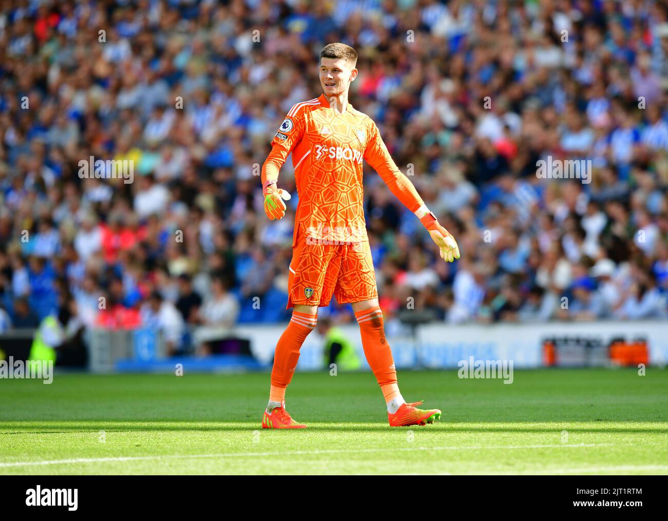 Brighton, Royaume-Uni. 27th août 2022. Illan Meslier, gardien de but de Leeds, s'est Uni lors du match de Premier League entre Brighton & Hove Albion et Leeds, à l'Amex on 27 août 2022 de Brighton, en Angleterre. (Photo de Jeff Mood/phcimages.com) Credit: PHC Images/Alamy Live News Banque D'Images