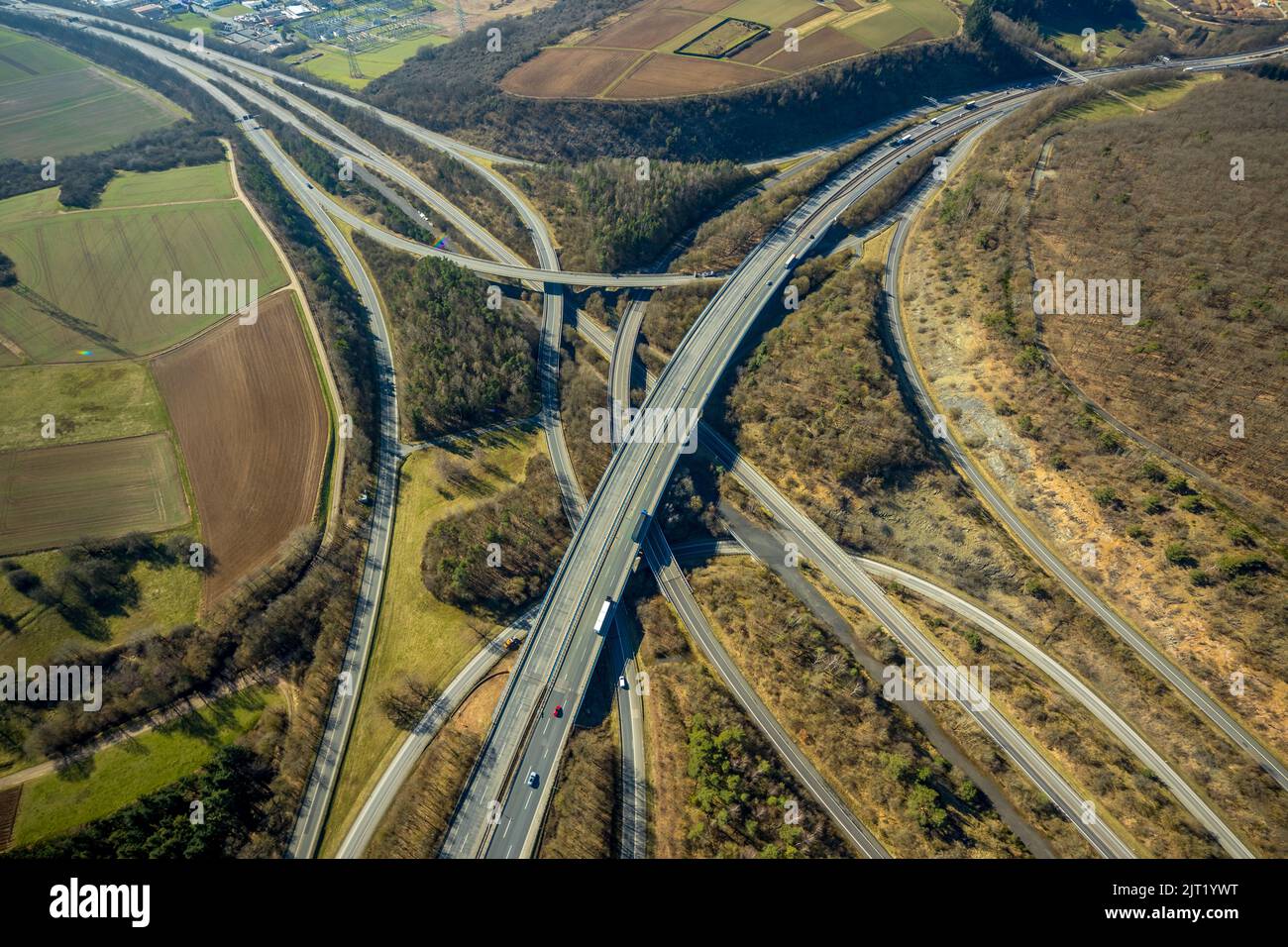 Autobahnkreuz Wetzlar, Autobahn A45 et Autobahn A480, Hermannstein, Wetzlar, Sauerland, Hesse, Allemagne, Autobahn, Autobahn A45, Autobahnbrücke, Autob Banque D'Images