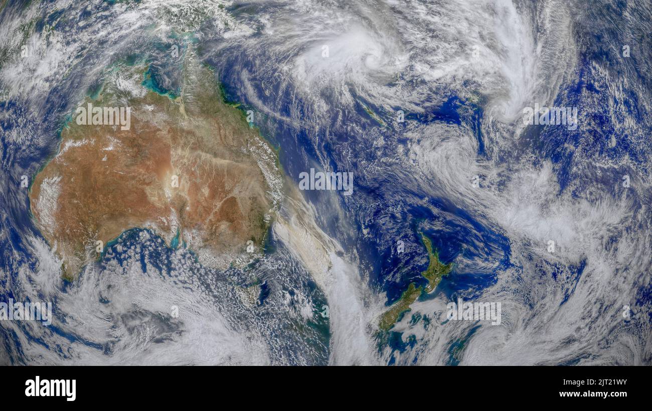 Vue satellite sur l'Australie et la Nouvelle-Zélande. Éléments de cette image fournis par la NASA Banque D'Images