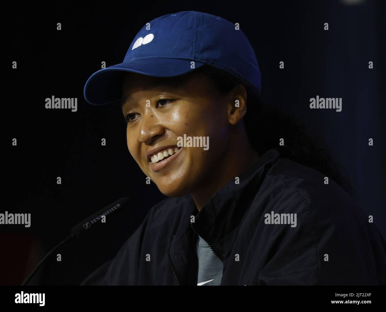 Flushing Meadow, États-Unis. 27th août 2022. Naomi Osaka s'adresse aux médias lors des championnats américains de tennis 2022 au Centre national de tennis de l'USTA Billie Jean King, samedi, à 27 août 2022, à New York. Photo de John Angelillo/UPI crédit: UPI/Alay Live News Banque D'Images