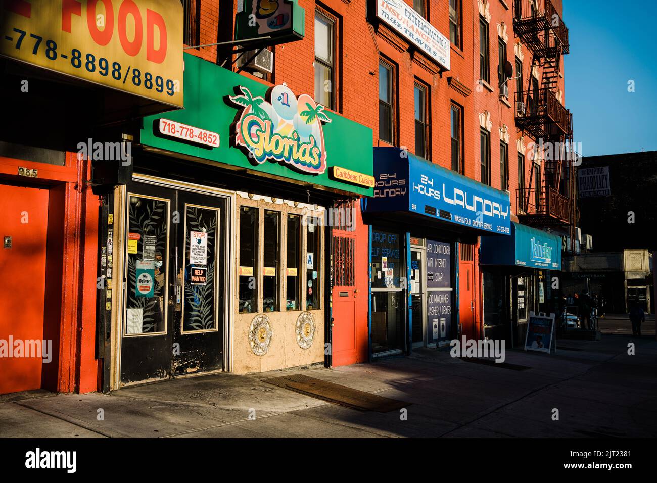Entreprises sur Nostrand Avenue, Crown Heights, Brooklyn, New York Banque D'Images