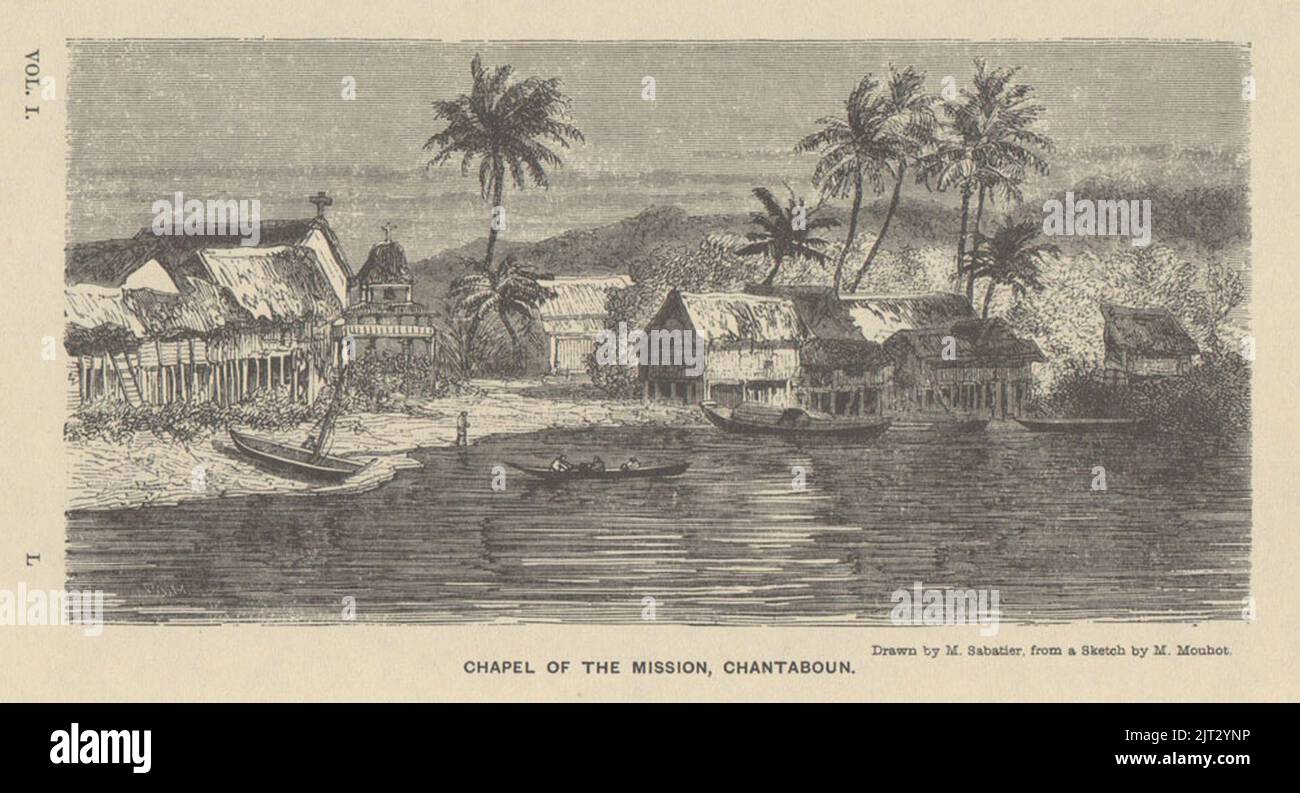 Voyages dans les parties centrales de l'Indo-Chine (Siam), Cambodge, et Laos - pendant les années 1858, 1859, et 1860 (1864) Chanthaburi Mission catholique mi-19th siècle Henri Mouhot. Banque D'Images