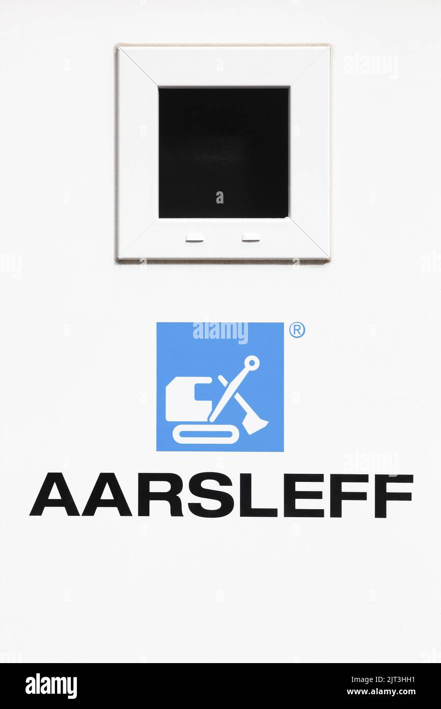 Aarhus, Danemark - 4 juillet 2022 : panneau Aarsleff sur un mur. Aarsleff est une société danoise de génie civil et de construction Banque D'Images