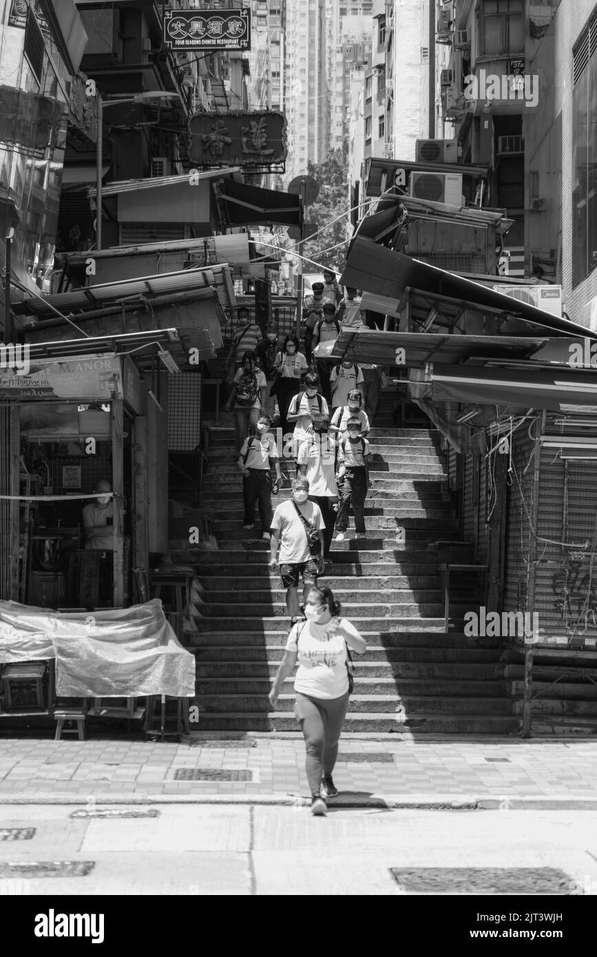 Aberdeen Street Stairs, Queen's Road Central. (Juillet 2022) Banque D'Images