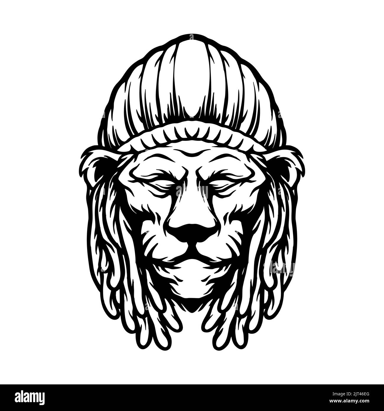 Illustrations vectorielles de la tête de lion Rastafarian pour votre travail logo, t-shirt de marchandise de mascotte, autocollants et étiquettes, affiche, voiture de bienvenue Banque D'Images