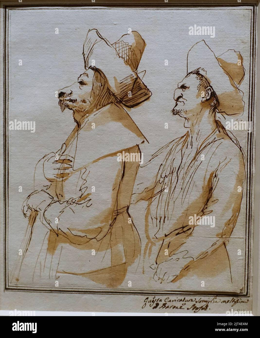 Deux hommes en chapeaux à large bord et à couronne, par Guercino (Giovanni Francesco Barbieri), 1630s-1640s, stylo et encre sur papier Banque D'Images