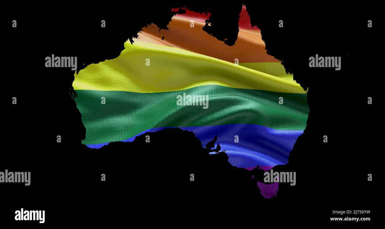 Territoire du pays d'Australie contour forme avec le drapeau LGBT arc-en-ciel sur fond noir. Banque D'Images Territoire du pays d'Australie contour forme avec le drapeau LGBT arc-en-ciel sur fond noir. Banque D'Images