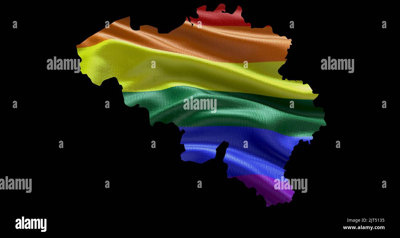Territoire belge contour de la forme avec le drapeau LGBT arc-en-ciel sur fond noir. Banque D'Images Territoire belge contour de la forme avec le drapeau LGBT arc-en-ciel sur fond noir. Banque D'Images