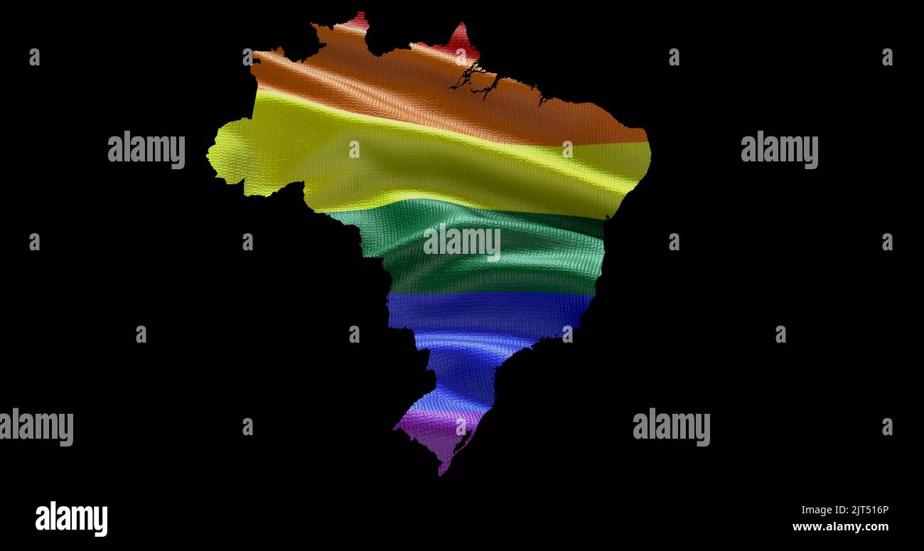 Territoire du Brésil contour de la forme avec le drapeau arc-en-ciel LGBT sur fond noir. Banque D'Images Territoire du Brésil contour de la forme avec le drapeau arc-en-ciel LGBT sur fond noir. Banque D'Images