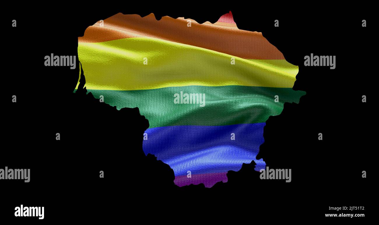Territoire de la Lituanie contour de la forme avec le drapeau arc-en-ciel LGBT sur fond noir. Banque D'Images Territoire de la Lituanie contour de la forme avec le drapeau arc-en-ciel LGBT sur fond noir. Banque D'Images
