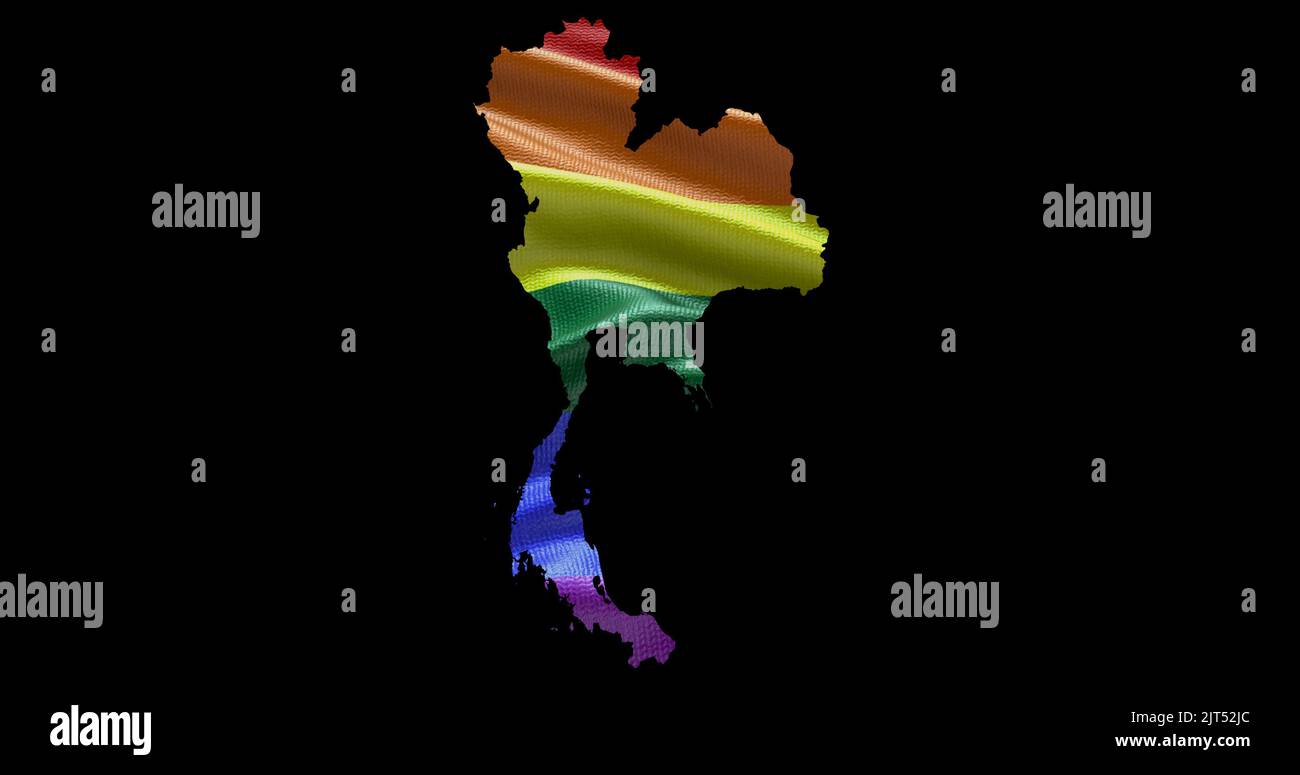 Territoire de la Thaïlande contour de la forme avec le drapeau arc-en-ciel LGBT sur fond noir. Banque D'Images