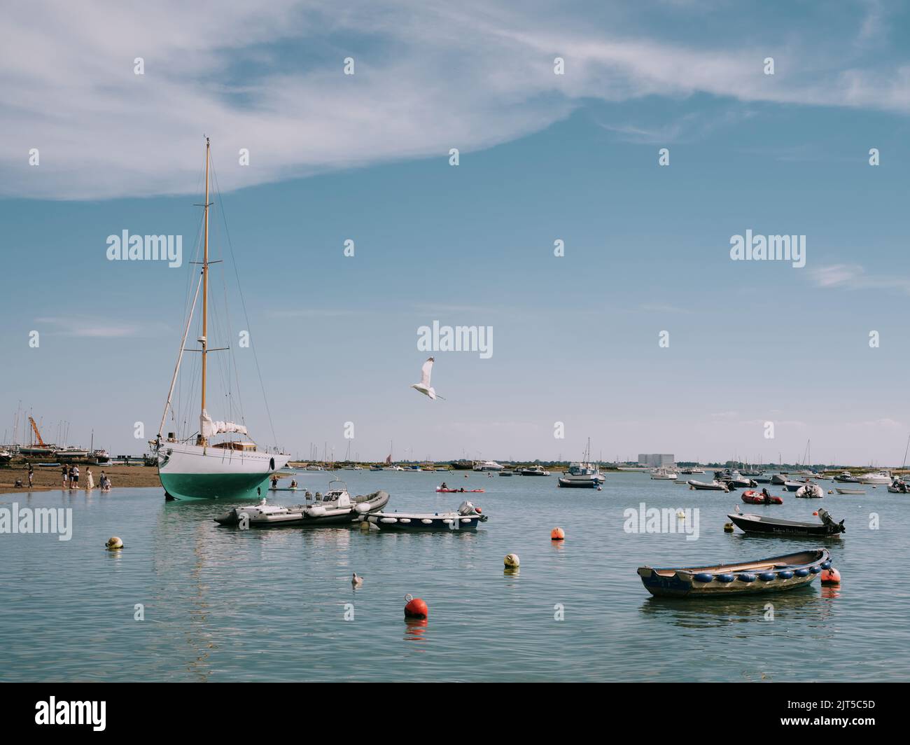 Le paysage d'été et les bateaux à West Mersea Harbor, Mersea Island, Essex Angleterre Royaume-Uni Banque D'Images