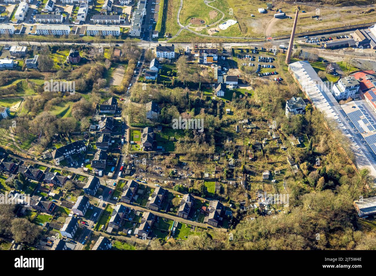 Photographie aérienne, projet de développement résidentiel Am Ruhrort sur l'ancien terrain de jardin de l'allotissement dans le district Dahlhausen à Bochum, région de Ruhr, Nord R. Banque D'Images