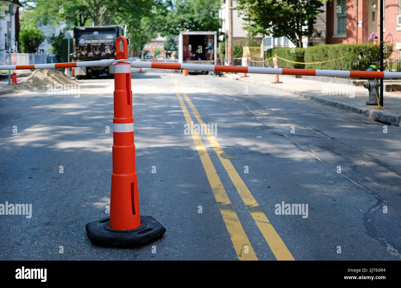 Rue fermée pendant les travaux de route dans la ville de Boston, ma Banque D'Images