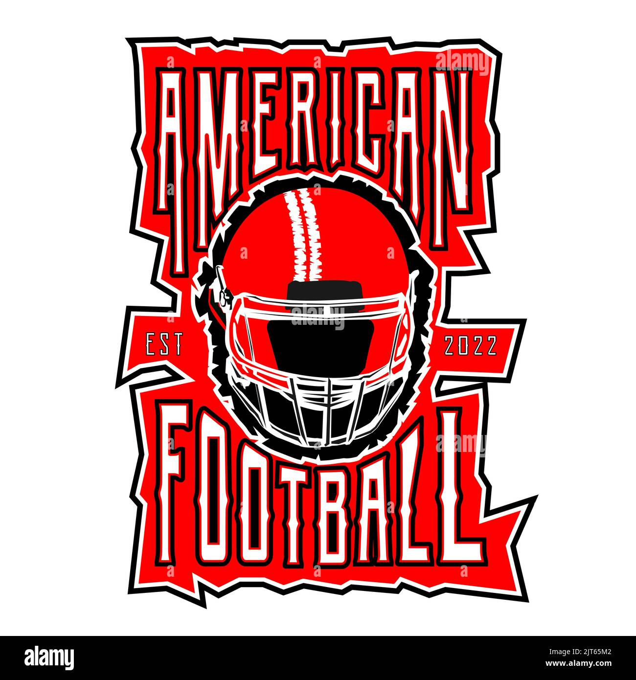 Logo sur le thème du football américain de couleur rouge, isolé sur fond blanc Illustration de Vecteur