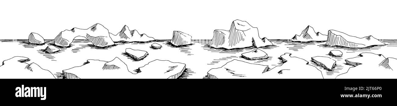 Arctic mer iceberg graphique noir blanc long esquisse vecteur d'illustration Illustration de Vecteur