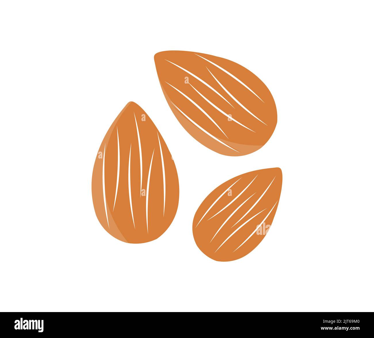 Logo en forme d'amande volante isolée sur fond blanc. Amandes fraîches bio, noix entières, coupées, moitié, tranches d'amande. Vecteur de profondeur de champ complète. Illustration de Vecteur