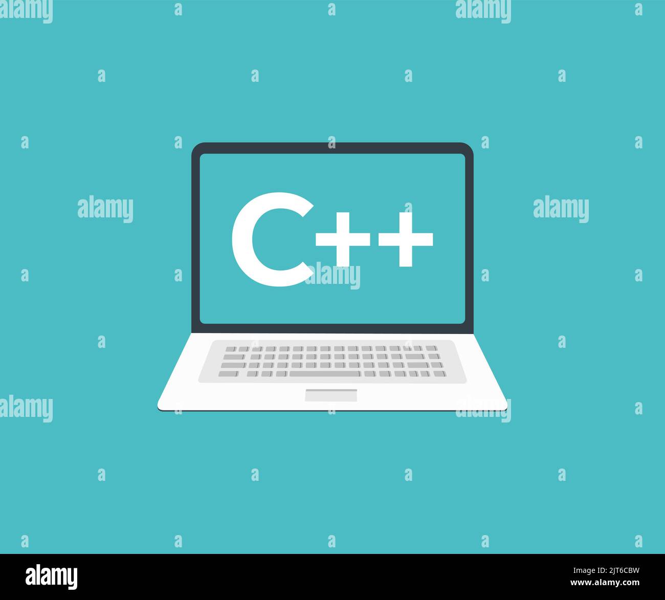 Ordinateur portable avec logo C++ à l'écran. Conception et illustration du vecteur de code source du logiciel. Illustration de Vecteur