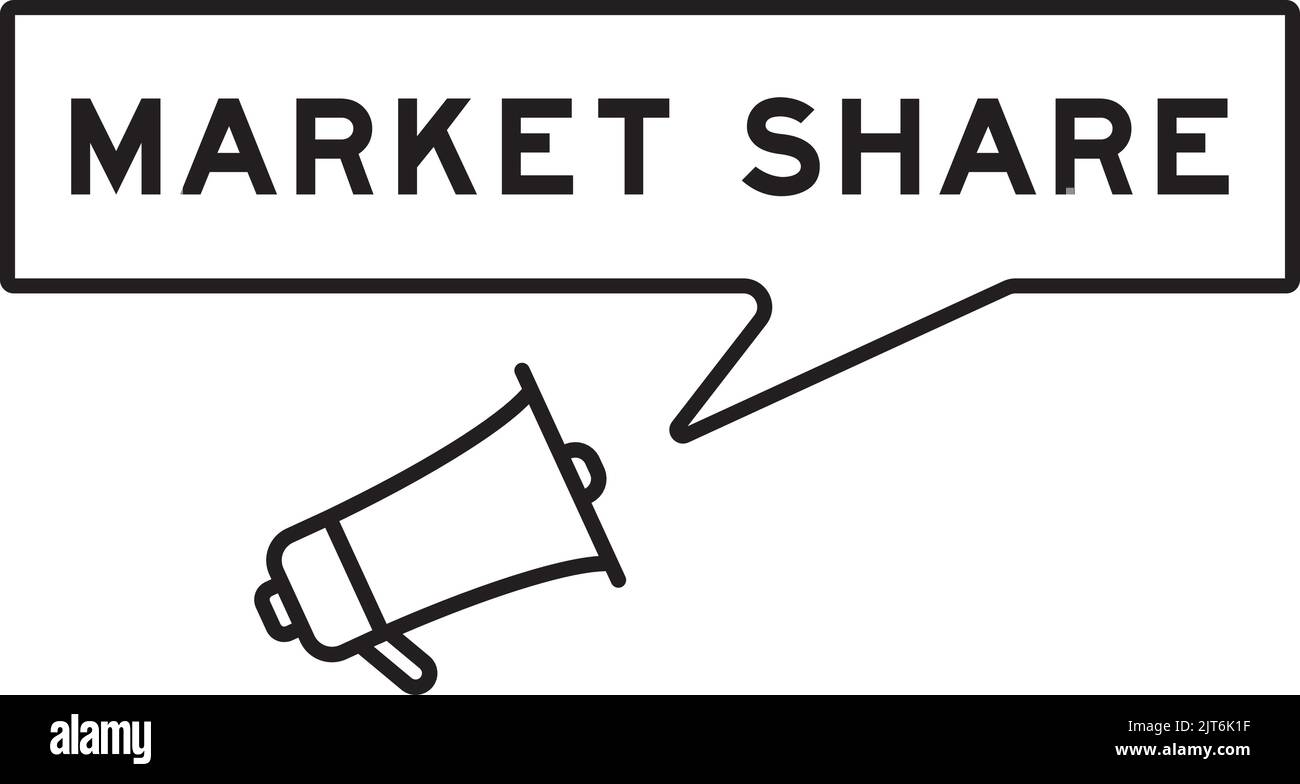 Icône en forme de mégaphone avec bulle vocale dans la part de marché des mots sur fond blanc Illustration de Vecteur