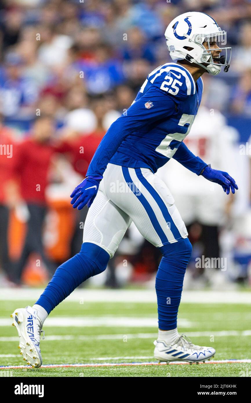 27 août 2022: Indianapolis Colts défensive back Rodney Thomas II (25) lors de l'action du match de pré-saison de football de la NFL entre les Tampa Bay Buccaneers et les Indianapolis Colts au stade Lucas Oil à Indianapolis, Indiana. Indianapolis défait Tampa Bay 27-10. John Mersiits/CSM. Banque D'Images